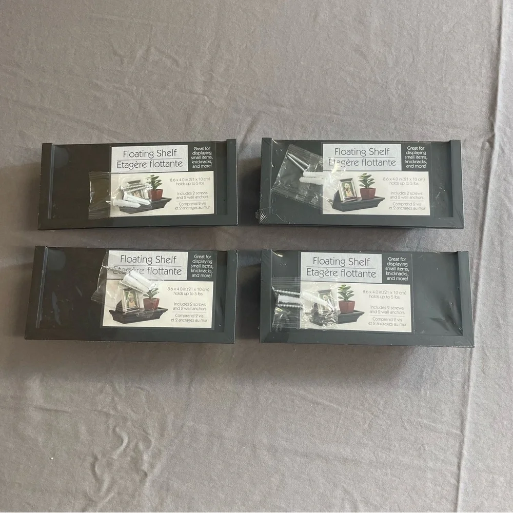 Floating shelves NEW in package, set of 4 black small shelves